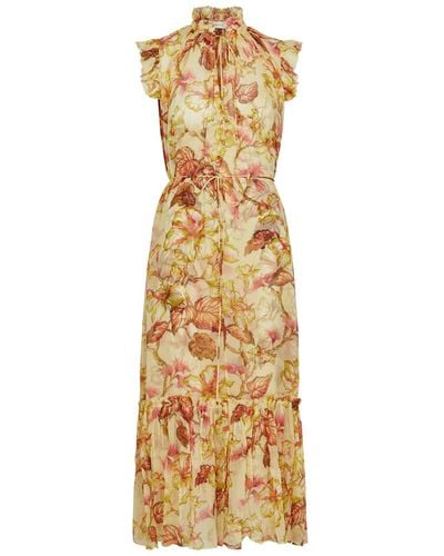 Zimmermann Matchmaker Floral-print Georgette Midi Dress - Metallic