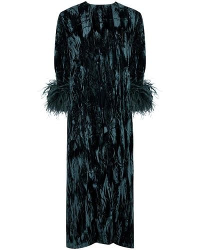 16Arlington Billie Feather-trimmed Velvet Midi Dress - Black