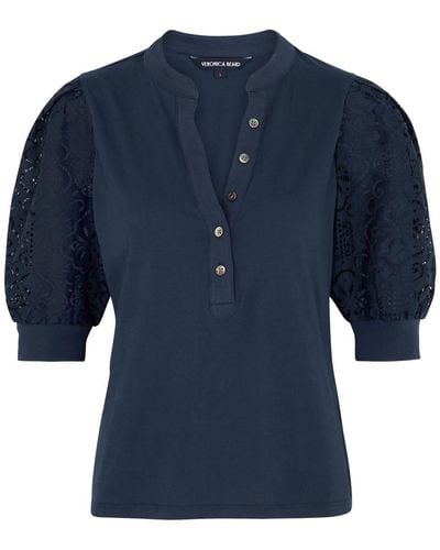 Veronica Beard Coralee Lace And Cotton Top - Blue