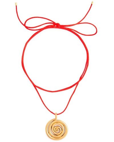 Anni Lu Spiral On A String 18kt -plated Satin Necklace - Red