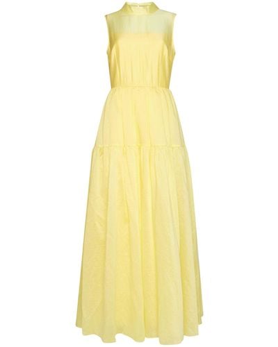 True Decadence Pale Yellow Full Skirt High Neck Maxi Dress