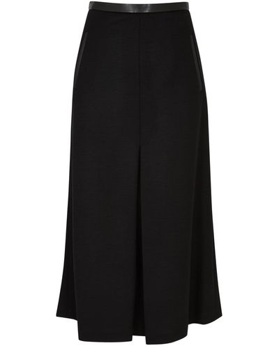 Saint Laurent Leather-trimmed Wool-blend Midi Skirt - Black