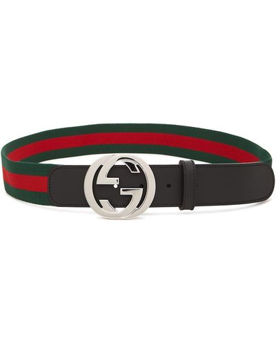 Gucci Signature-Striped Webbing Belt, Belt - Black