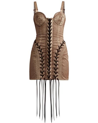 Jean Paul Gaultier X Knwls Conical Lace-up Stretch-cotton Mini Dress - Brown