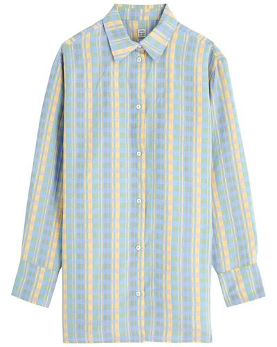 Totême Checked Linen-Blend Shirt - Blue