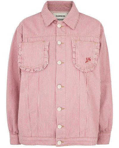 Damson Madder Frilly Striped Denim Jacket - Pink