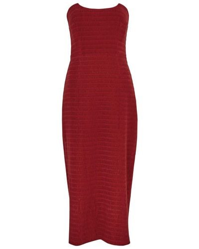 Emilia Wickstead Ryder Strapless Woven Midi Dress - Red