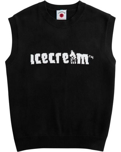 ICECREAM Logo-Intarsia Knitted Cotton Vest - Black