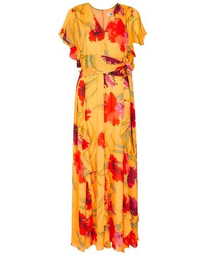 Diane von Furstenberg Bleuet Floral-Print Chiffon Maxi Dress - Orange