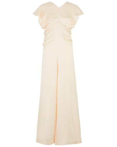 Jil Sander Puff-sleeve Satin Maxi Dress - White