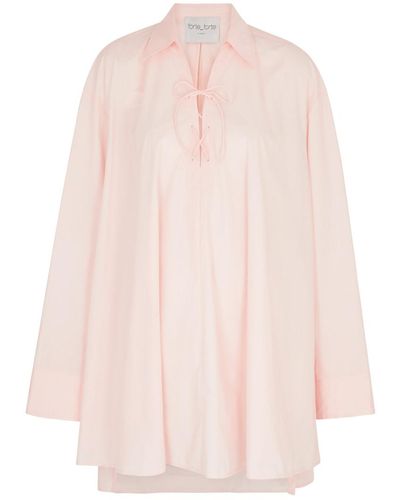 Forte Forte Oversized Lace-Up Cotton-Poplin Shirt - Pink