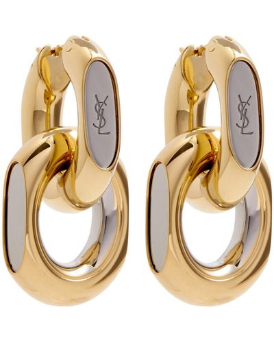 Saint Laurent Cassandre Double Hoop Earrings - Metallic