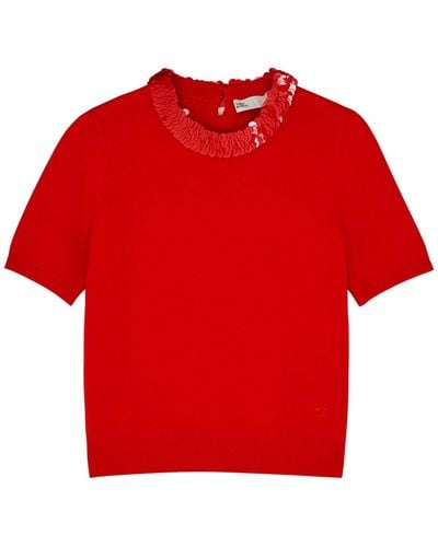 Tory Burch Sequin-embellished Wool-blend Top - Red