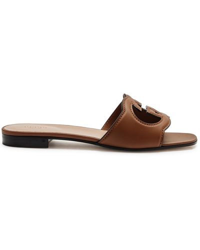 Gucci Interlocking G Cut-out Leather Sliders - Brown