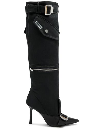 Ancuta Sarca X Dion Lee 100 Leather And Twill Knee-High Boots - Black