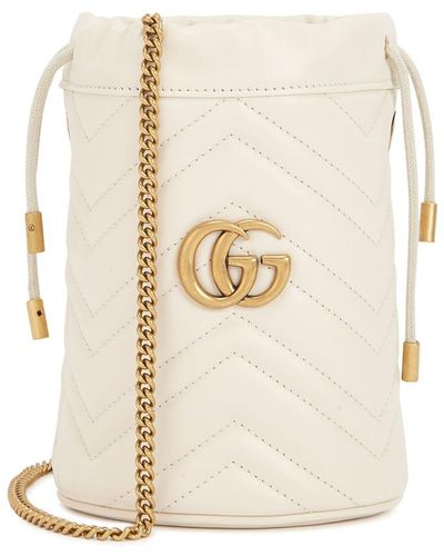 Gucci Gg Marmont Mini Leather Bucket Bag - Natural