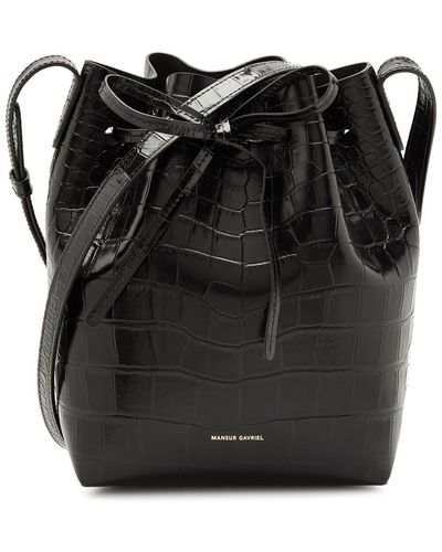 Mansur Gavriel Mini Crocodile-effect Leather Bucket Bag - Black