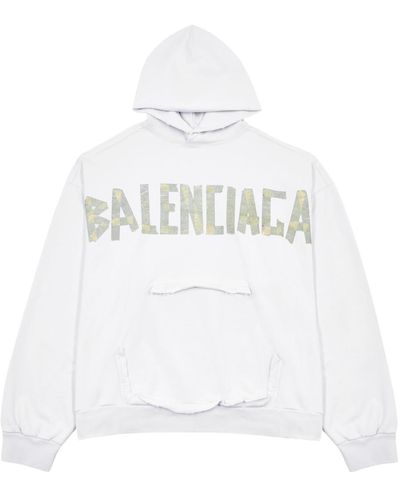 Balenciaga Tape Type Hooded Cotton Sweatshirt - White