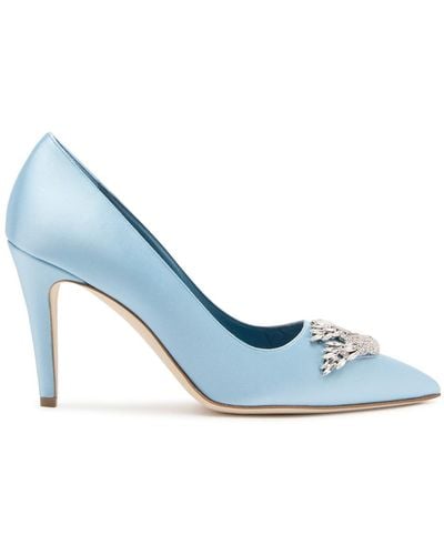 Manolo Blahnik Palos 90 Embellished Satin Court Shoes - Blue