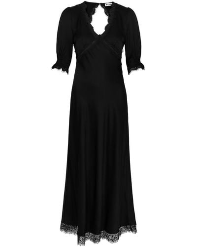 RIXO London Gabrielle Lace-trimmed Satin Midi Dress - Black