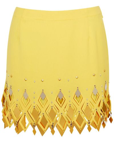 Rabanne Embellished Laser-cut Mini Skirt - Yellow