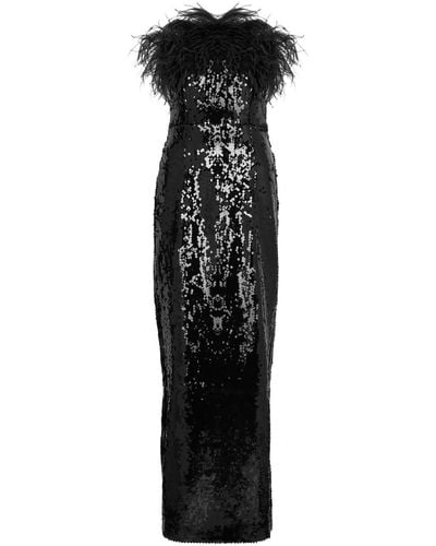 16Arlington Samare Feather-trimmed Sequin Gown - Black