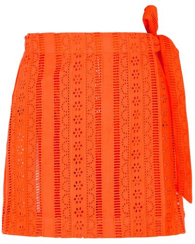 Damson Madder Fiji Broderie Anglaise Cotton Wrap Skirt - Orange