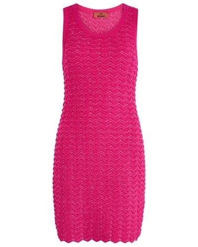 Missoni Zigzag Sequin-Embellished Knitted Mini Dress - Pink