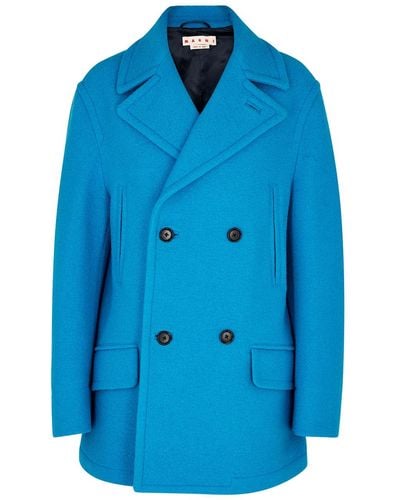 Marni Double-Breasted Wool Peacoat - Blue
