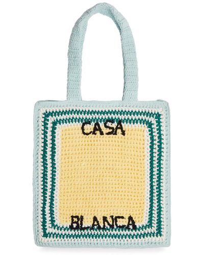 Casablancabrand Logo Striped Crochet-knit Tote - Blue