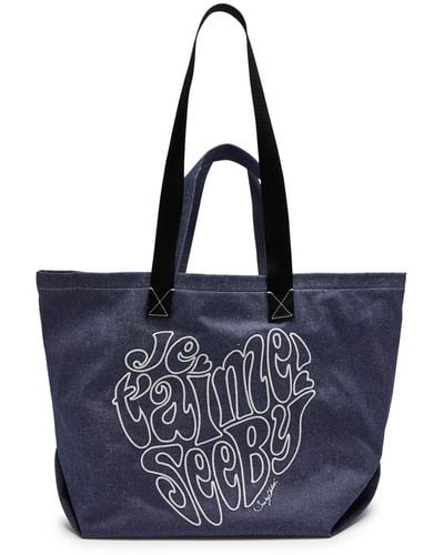 See By Chloé Je T'aime Embroidered Tote - Blue
