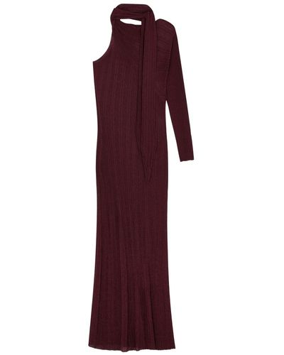 Rabanne Asymmetric Metallic-knit Maxi Dress - Red