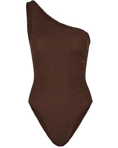 Hunza G Nancy One-shoulder Seersucker Swimsuit - Brown