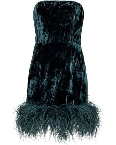 16Arlington Minelli Feather-trimmed Velvet Mini Dress - Blue