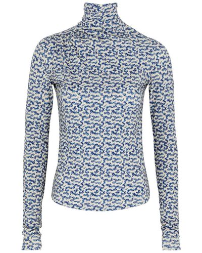 Isabel Marant Lou Printed Stretch-Jersey Top - Blue
