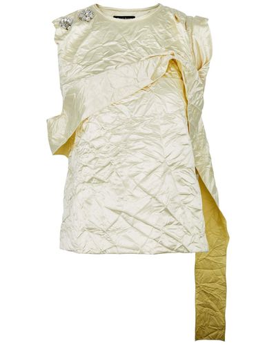MERYLL ROGGE Embellished Crinkled Satin Top - White