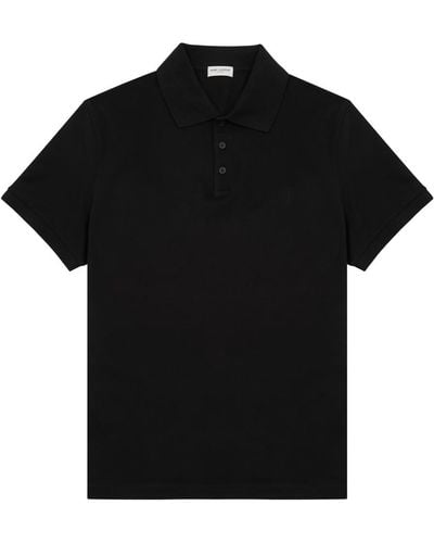 Saint Laurent Logo-Embroidered Piqué Cotton Polo Shirt - Black