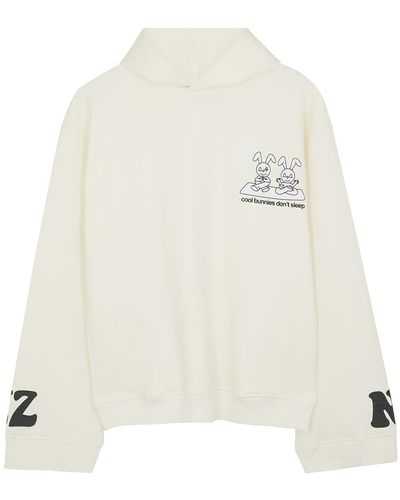 Natasha Zinko Cool Bunnies Don't Sleep Hooded Stretch-cotton Sweatshirt - White