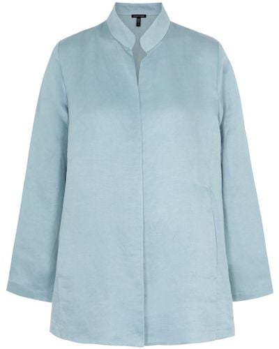 Eileen Fisher Linen And Silk-Blend Jacket - Blue