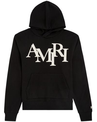 Amiri Staggered Logo-Appliquéd Hooded Cotton Sweatshirt - Black