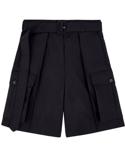 Dries Van Noten Piers Belted Wool Shorts - Blue