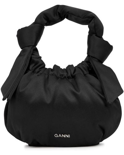 Ganni Occasion Hobo Small Satin Shoulder Bag - Black