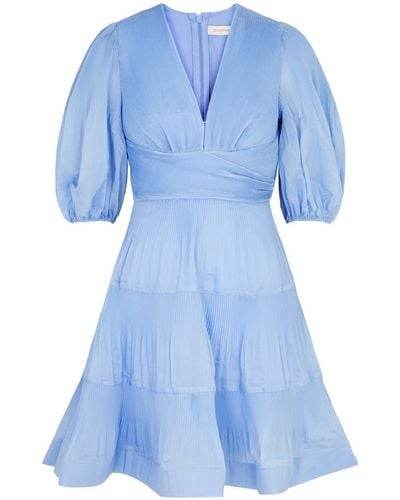 Zimmermann Plissé Organza Mini Dress - Blue