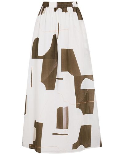 Bird & Knoll Ocean Printed Cotton Maxi Skirt - White