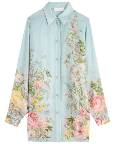 Zimmermann Waverly Floral-Print Silk Shirt - Blue