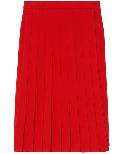 Burberry Cady Pleated Midi Skirt - Red