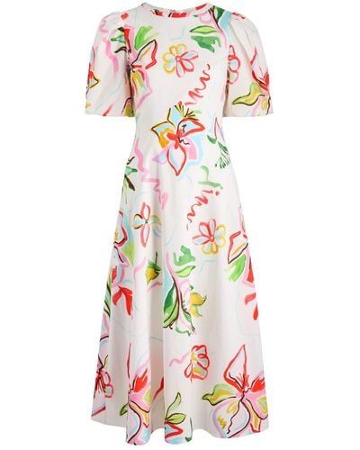 Olivia Rubin Sia Floral-Print Cotton Midi Dress - White