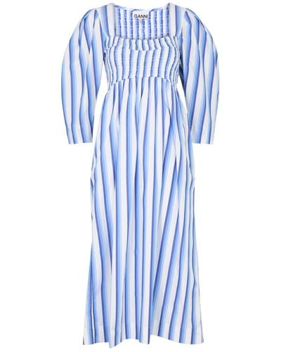 Ganni Striped Cotton Midi Dress - Blue