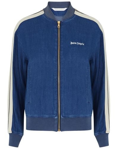 Palm Angels Striped Chambray Bomber Jacket - Blue