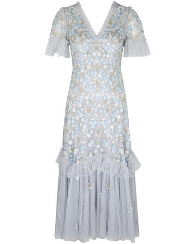 Needle & Thread Evening Primrose Embroidered Tulle Midi Dress - White